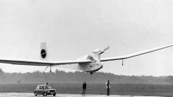 The world's very first solar-powered flight at Lasham in 1978
